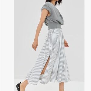 3.1 Phillip Lim Gray Top with White and Black Striped Maxi Skirt